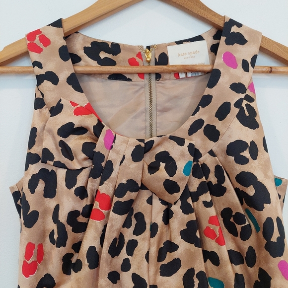 Kate Spade Bette Cheetah Print Bow Neckline Fit and Flare Dress - Picture 3 of 9